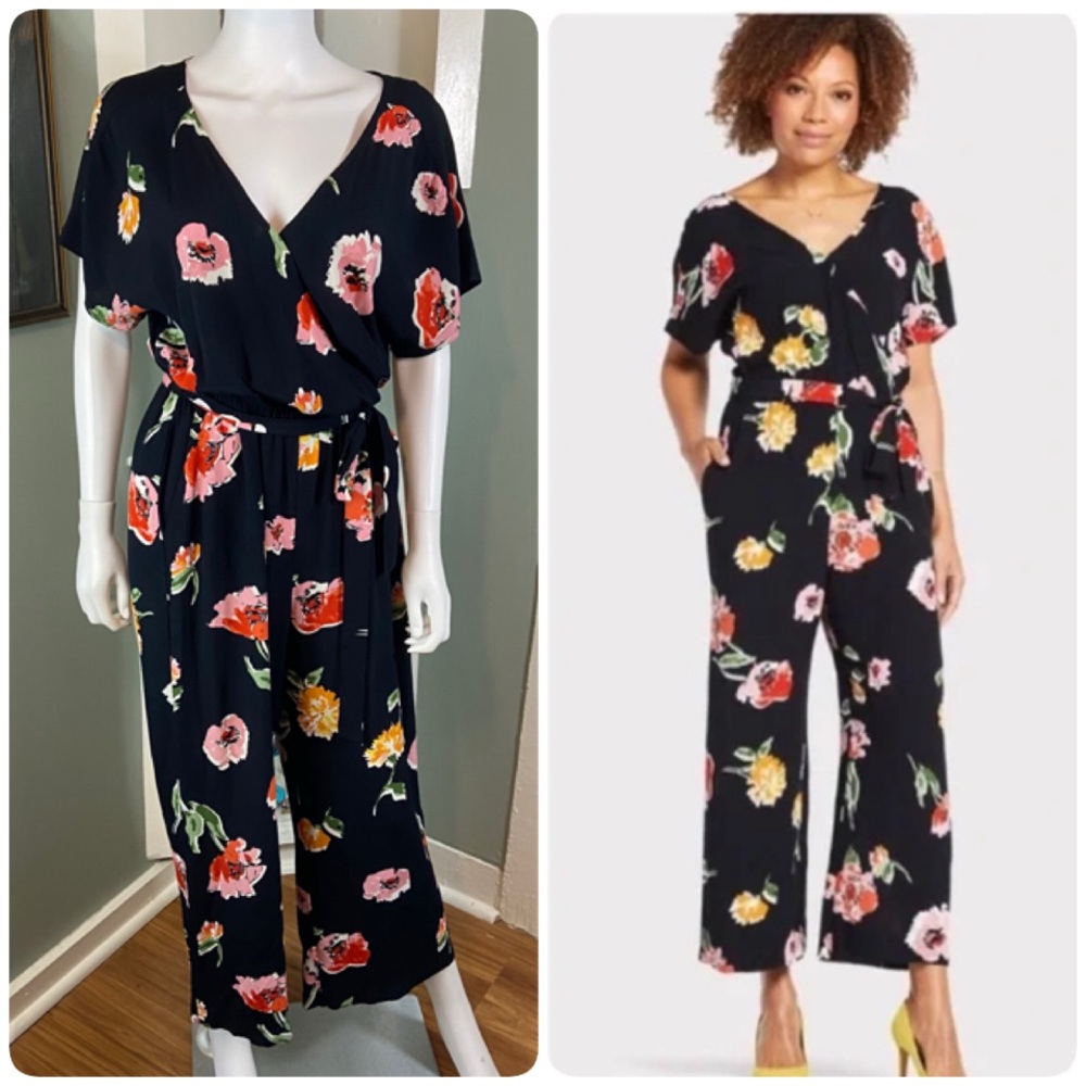 Sanctuary Black Floral Poppies Poppy Jumpsuit Wide Leg Wrap Rayon Draped Medium
